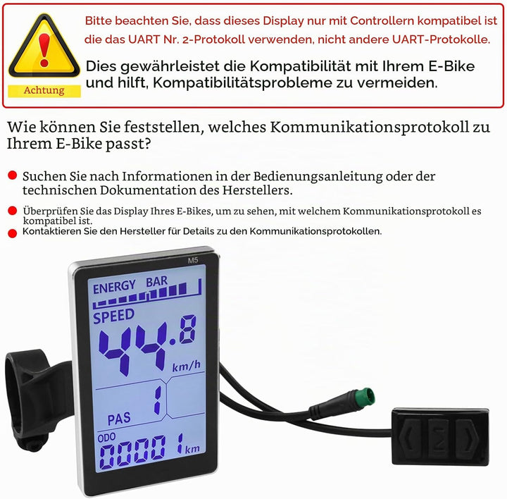 Elektrofahrrad LCD Display, 24V 36V 48V 60V 5-polig Elektrofahrrad-LCD-Messgerät mit Wasserdichter S