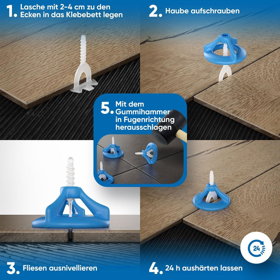 Bauhandel24 - Fliesenverlegehilfe 2mm, 1000 Gewindelaschen, Nivelliersystem, Verlegehilfe, Zuglasche