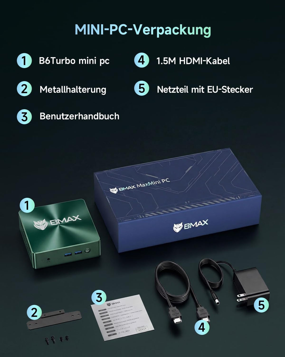 BMAX Mini PC Intel Core i5-8257U (Bis zu 3,9GHz, 4C/8T) 16GB DDR4 512GB SSD, Micro Desktop Computer