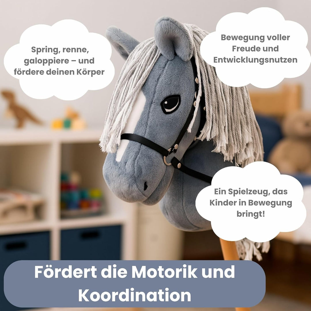 Start Hobby Horse Steckenpferd aus Plüsch mit Holzstock – Realistisches Stockpferd mit Langer Mähne