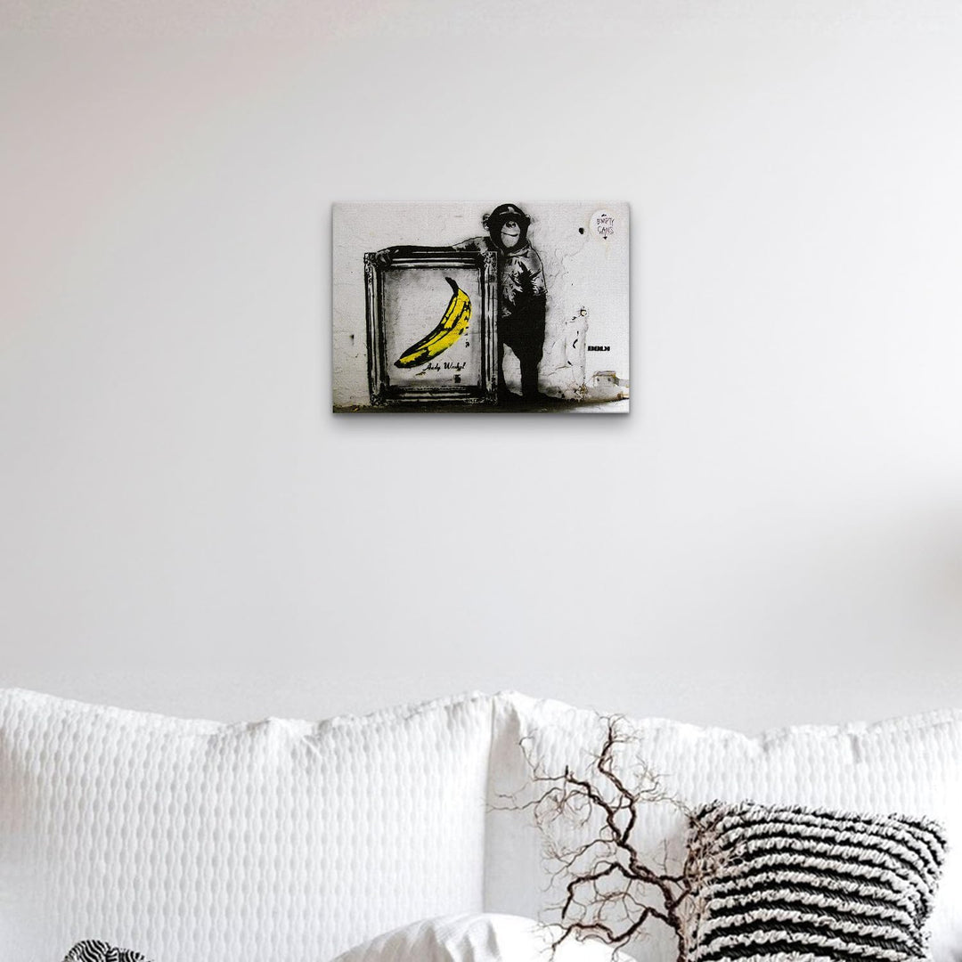 Giallobus - Gemälde - Banksy - - Standardleinwand - 70x50-20 - Scimmia banana quadro - Bereit zum Au