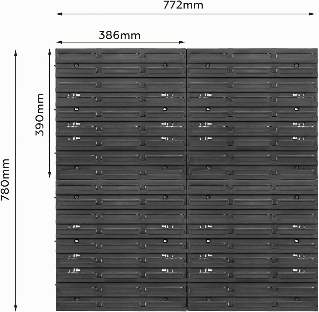 Lagersystem Werkstattregal | 78 x 78 cm | 36 stck. Box | Wandregal mit Stapelboxen - Wandplatten Ext