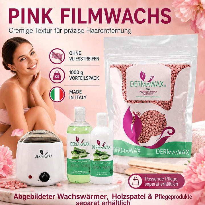Dermawax 1 kg Pink Wachsperlen Heisswachs Waxing Perlen zur Haarentfernung Anwendung ohne Wachsstrei
