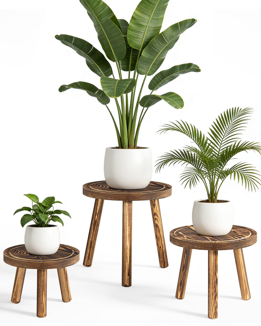 Blumenständer Holz 3er-Set, 5.9" 9/7.9"/11" Höhen Blumenhocker, Pflanzenständer Blumentopfständer Fü