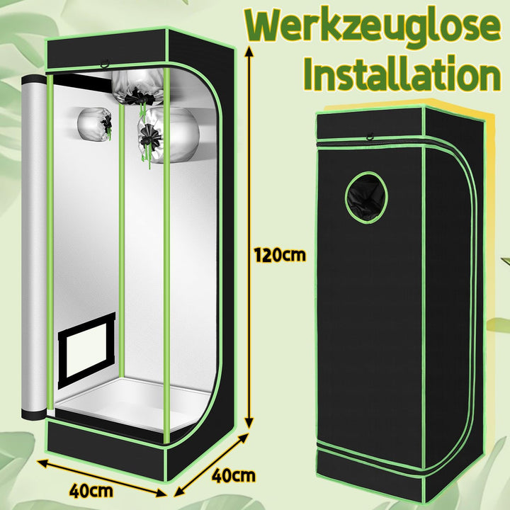 Growzelt, 600D Oxford 40x40x120cm Grow Tent, Grow Box mit Beobachtungsfenster Lichtdicht und Wasserd