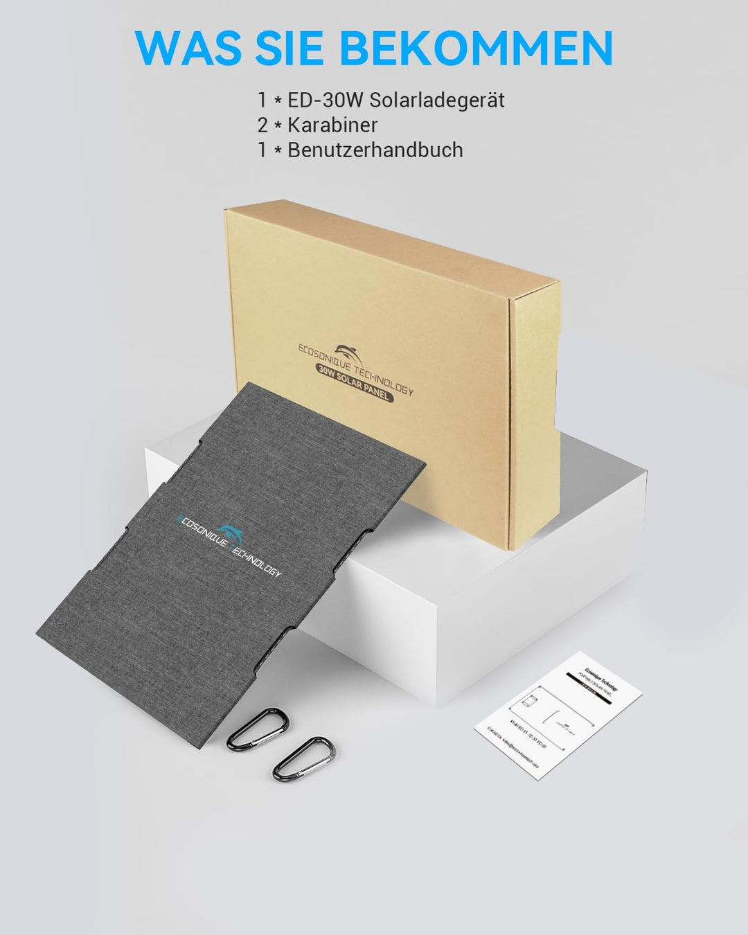 Ecosonique 30W Faltbar Solarpanel,IP67 Wasserdicht Solar Ladegerät USB-A USB-C für Handy Kamera Powe
