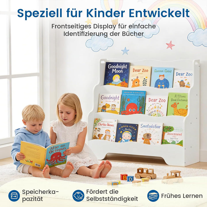 Bücherregal Kinder Montessori Kinderregal mit 3 Ablagefächern Regal Kinderzimmer Spielzeug Aufbewahr