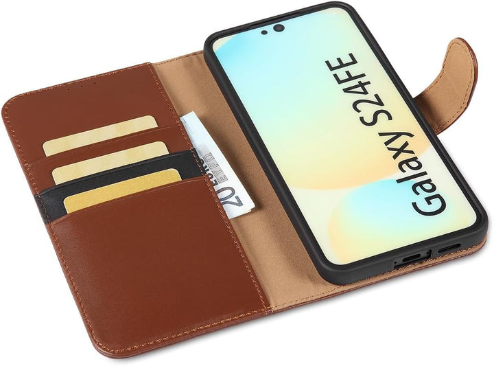 LENSUN Handyhülle für Samsung Galaxy S24 FE Echtleder, Hülle [Echtes Leder][Wallet Funktion][Kartenf