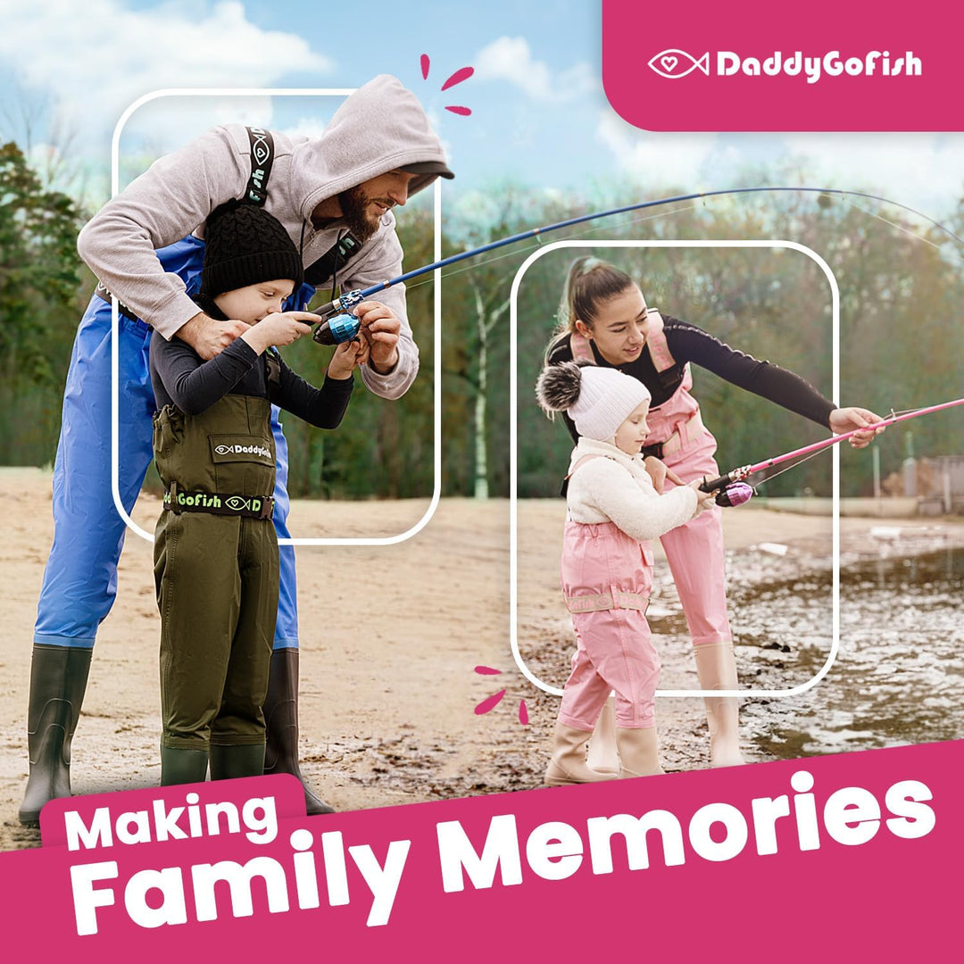 DaddyGoFish Kinder Angelset - Teleskoprute &amp; Rolle Combo mit Klappstuhl, Rutenhalter, Tackle Box, Kö