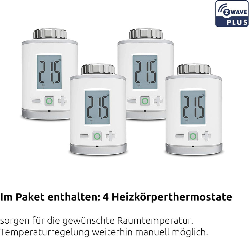 TechniSat Smart-Home Startpaket Heizung 2 - bestehend aus Zentraleinheit 2 und 4-mal Heizungsthermos