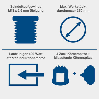 Scheppach DM1100T Drechselbank Drechselmaschine Drehbank | 4 Geschwindigkeiten | 400W | Werkstücke b