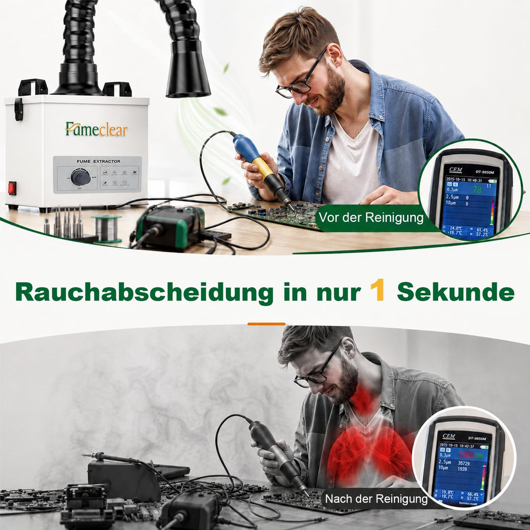 FumeClear FC-100A Lötrauchabsaugung Leistungsstarke 200 to 260m³/h Absaugung, Lötrauchabsorber, gerä