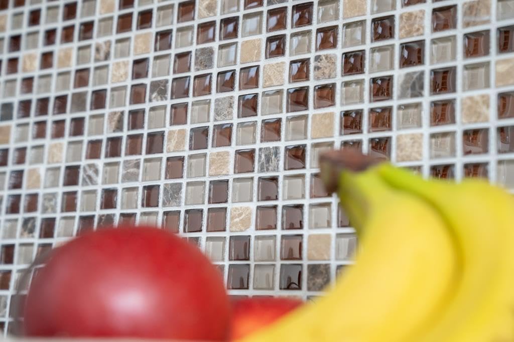 Mosaik Quadrat Crystal/Stein mix braun Glas Naturstein Fliesenspiegel, Mosaikstein Format: 15x15x8 m