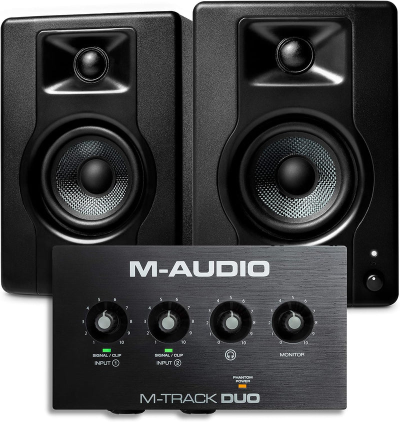 M-Audio Recording, Streaming, Podcasting Bundle – M-Track Duo USB Audio Interface und 120W BX3 Stere