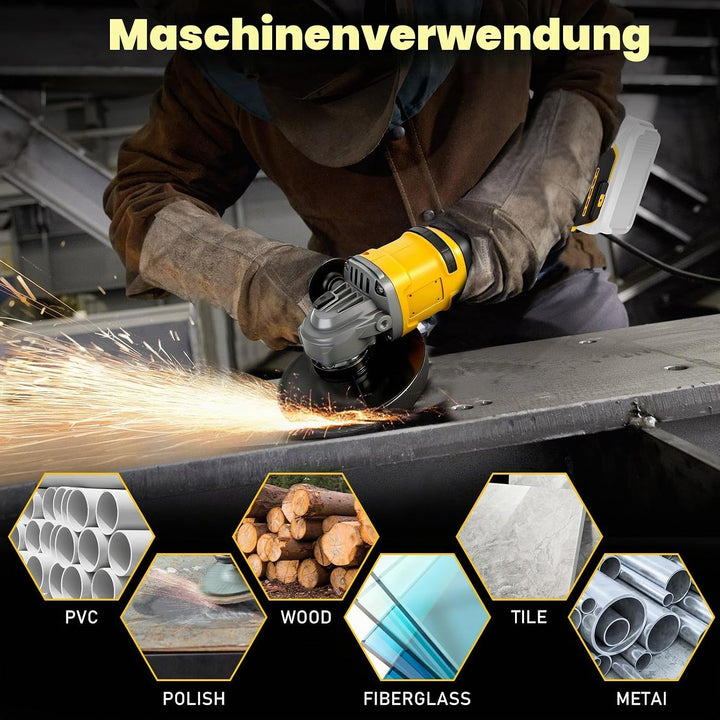 Akku Winkelschleifer 125 mm Kompatibel mit Dewalt 20V Akkus, Kabelloser Schleifer, 1180W Bürstenlose