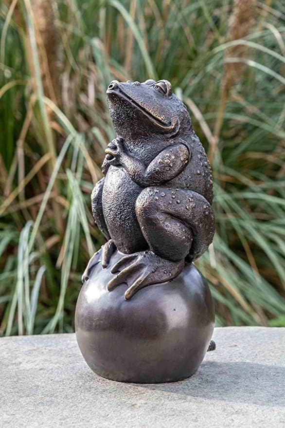 IDYL Bronze-Skulptur Frosch auf Einer Kugel | 34x15x16 cm | Tierfigur aus Bronze handgefertigt | Gar