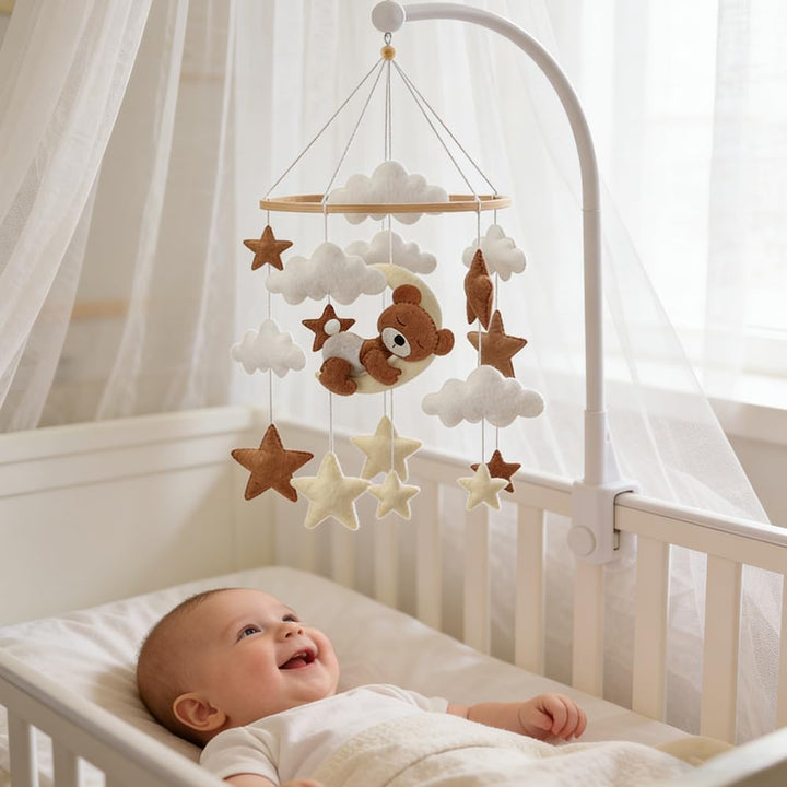 Baby Mobile, Bär Mobile Babybett Filz, Mobile Kinderbett Bettglocke Windspiele, Weisse Wolken und St