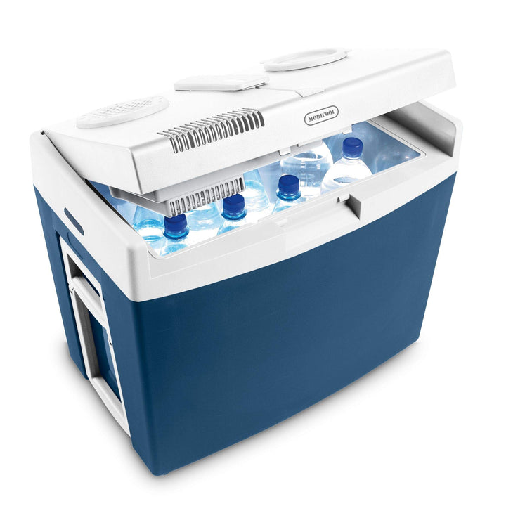 MOBICOOL MT35W Kühlbox mit Rollen und Griff, thermo-elektrisch, Batterieschutz, 33 Liter, 12 V und 2