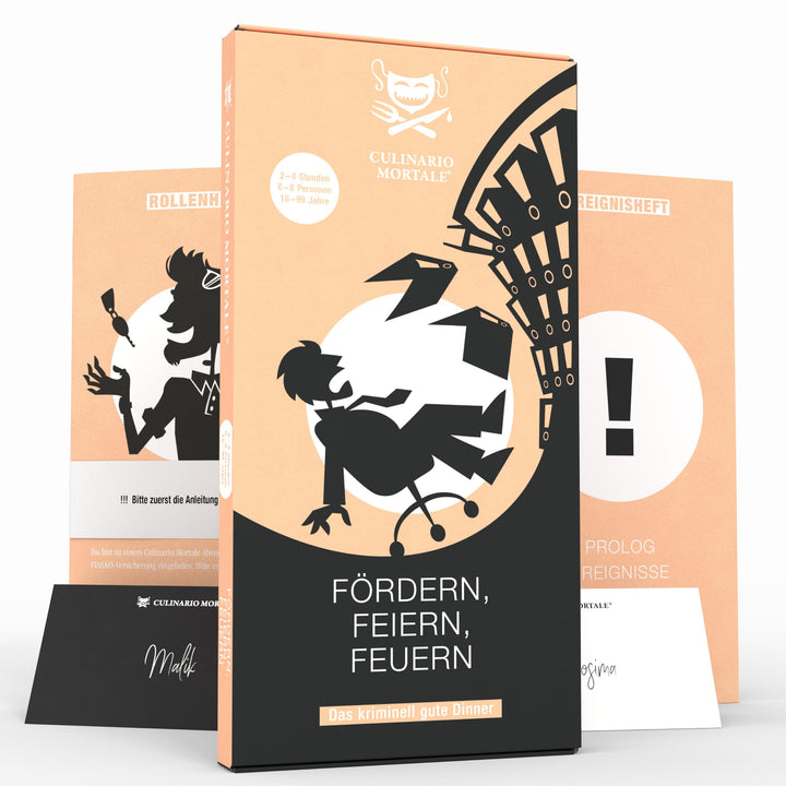 CULINARIO MORTALE® – Fördern, feiern, feuern - Krimidinner für Zuhause für 6 bis 8 Personen - unterh