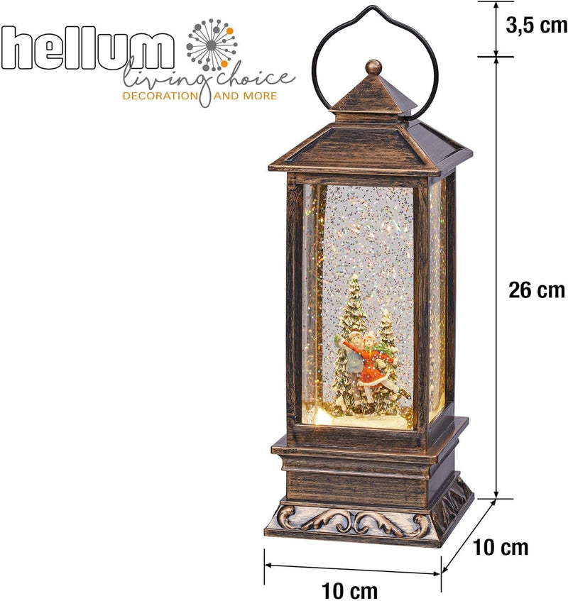 Hellum LED Laterne, Schneekugel Weihnachten mit Motiv Eislaufpaar, 10x26cm leuchtende Weihnachtslate