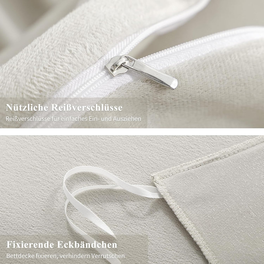 Aisbo Winter Plüsch Bettwäsche 220x240 3teilig Beige - Flanell Flauschige Warme Bettbezug und 2 Kiss