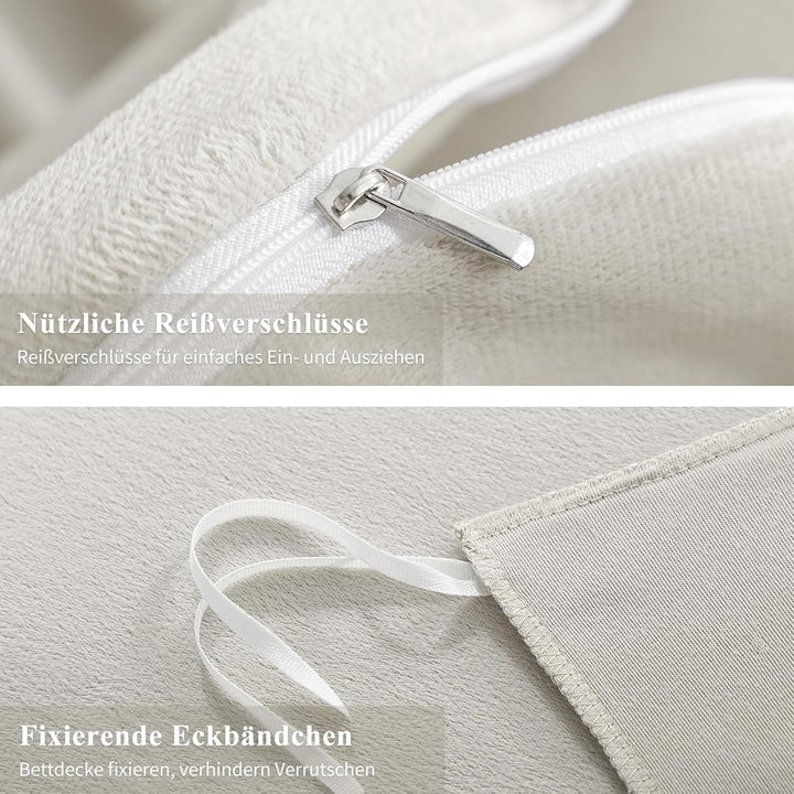 Aisbo Winter Plüsch Bettwäsche 220x240 3teilig Beige - Flanell Flauschige Warme Bettbezug und 2 Kiss