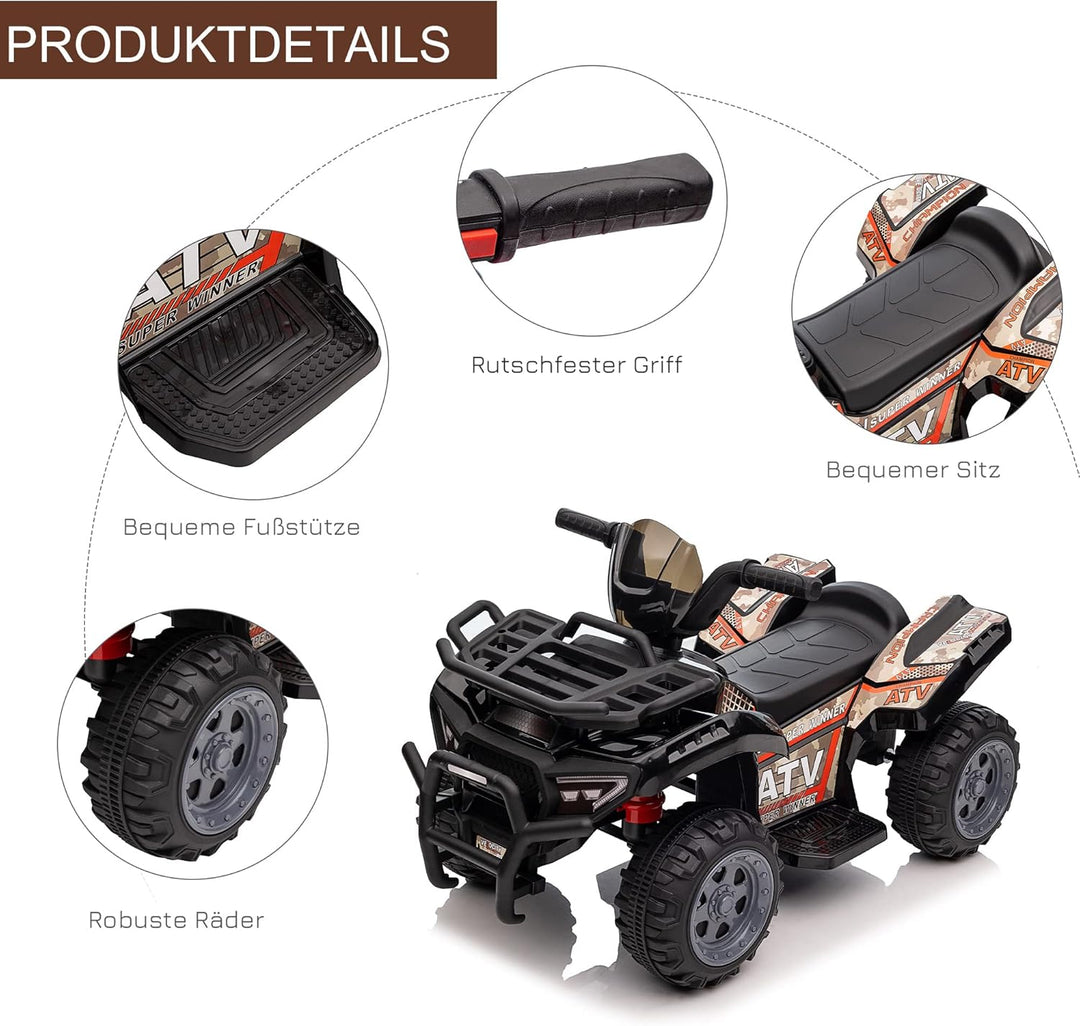 HOMCOM Kinder Quad Elektro 6V Kinderquad mit Vorwärtsfunktion, Musik, Elektro-Quad für Kinder 1,5-3