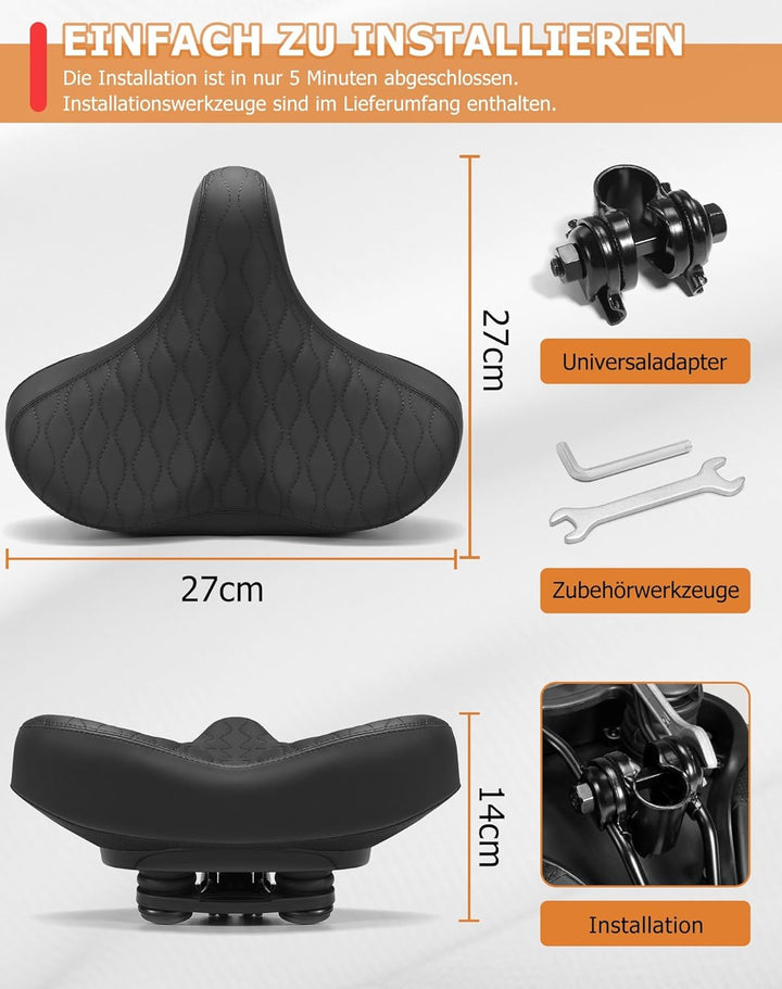 Übergrosser Fahrradsattel Herren & Damen, Bequem, Weich Memory Foam, Ergonomisch, Extra Breit Bequem