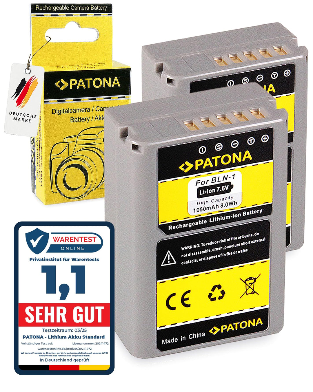 PATONA 2X Akku BLN-1 Kompatibel mit Olympus OMD E-M5 E-M1 Stylus XZ-2 Pen E-P5, BLN-1