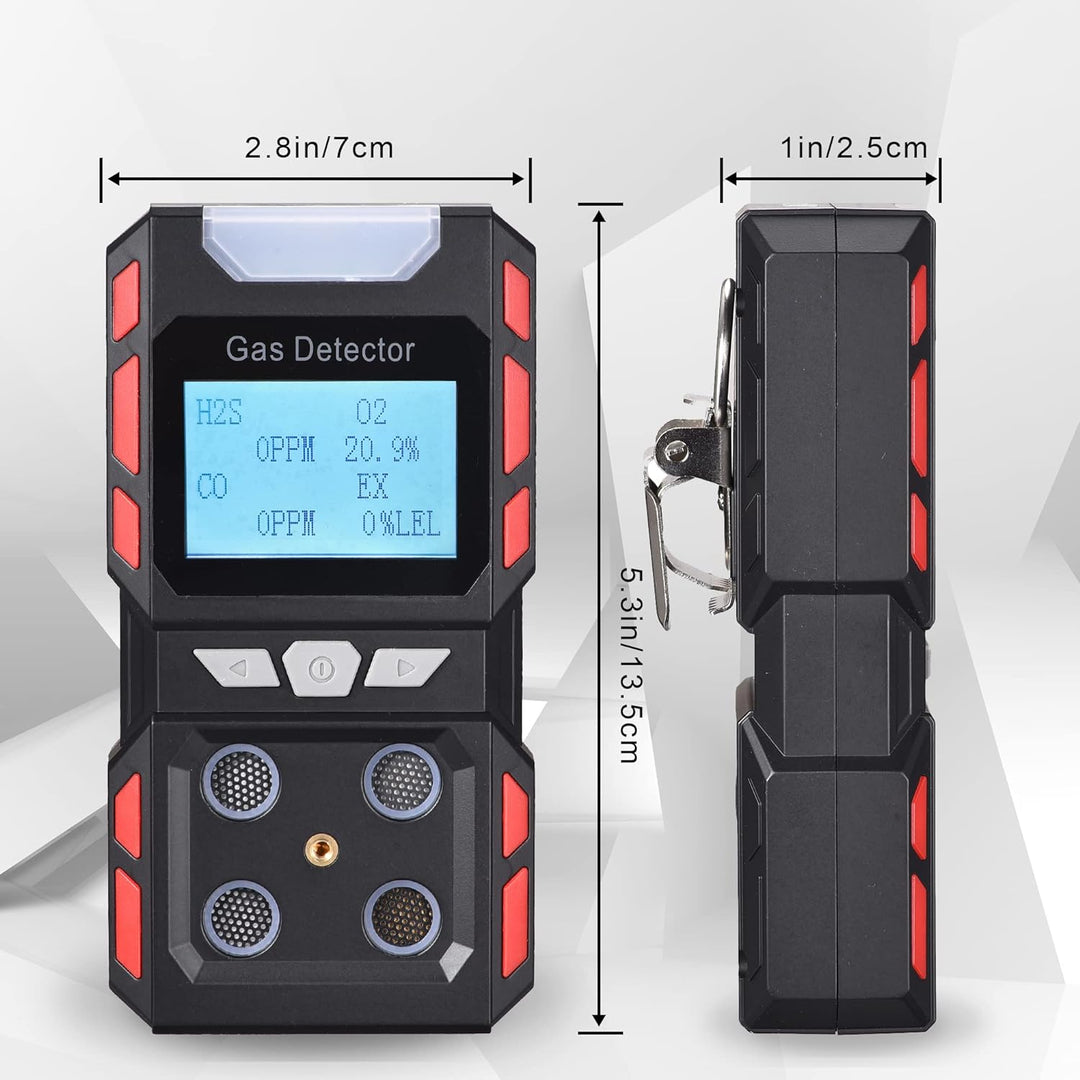 Scondaor Tragbarer 4-in-1-Gasmelder, tragbarer Gaslecksuchgerät mit digitaler LCD-Anzeige, 4-Gas Mes