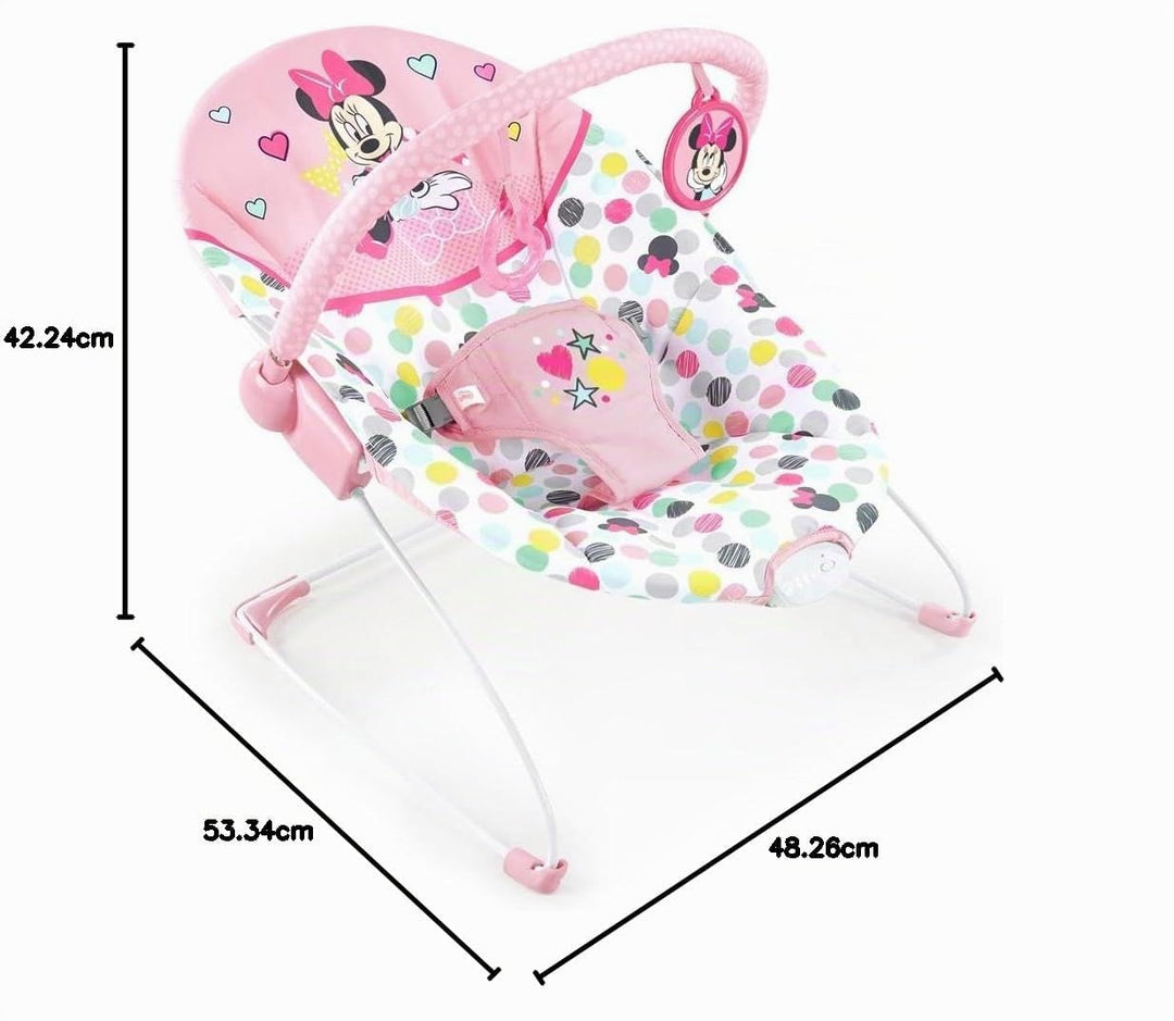 Bright Starts - Disney Baby, Minnie Mouse Spotty Dotty, Babywippe mit Vibrationen, maschinenwaschbar