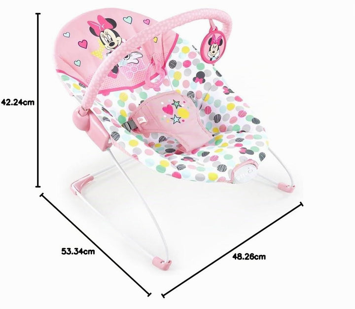 Bright Starts - Disney Baby, Minnie Mouse Spotty Dotty, Babywippe mit Vibrationen, maschinenwaschbar
