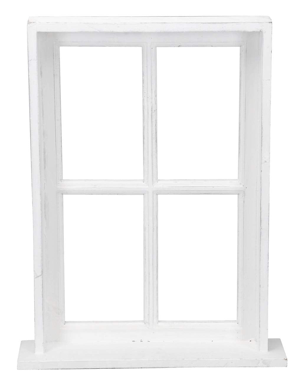 Posiwio Deko-Fenster Fensterrahmen mit Rahmen und Ablagebrett Holz im Landhausstil weiss Shabby