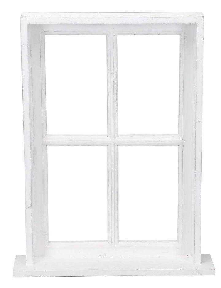 Posiwio Deko-Fenster Fensterrahmen mit Rahmen und Ablagebrett Holz im Landhausstil weiss Shabby