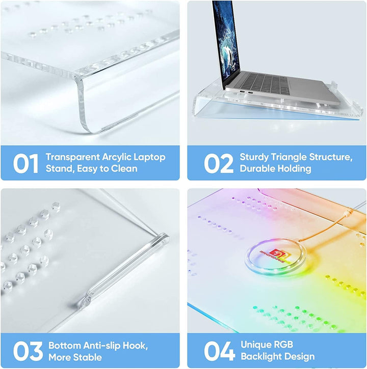 MAMBASNAKE Laptopständer-Ergonomic Laptop Riser für Schreibtisch, Clear Acryl Laptop Stand, Belüftet