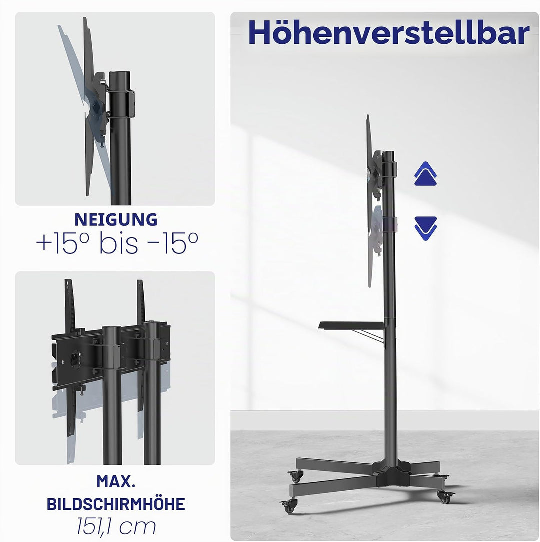 VIVO Mobiler TV-Wagen für 32-83 Zoll Bildschirme bis 50 kg, LCD LED OLED 4K Smart Flach- und Curved