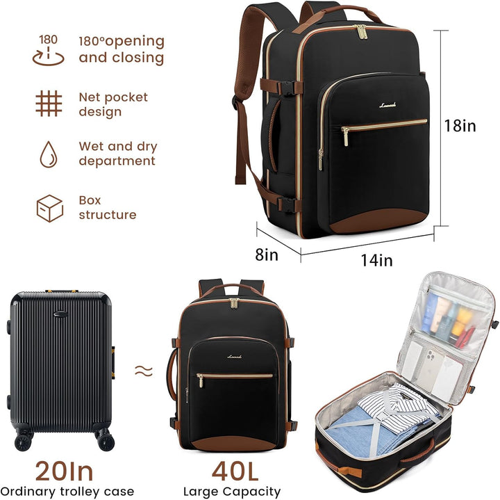 LOVEVOOK Handgepäck Rucksack Flugzeug, 40L Gross Reiserucksack Damen Kofferrucksack, Wasserdicht Rei