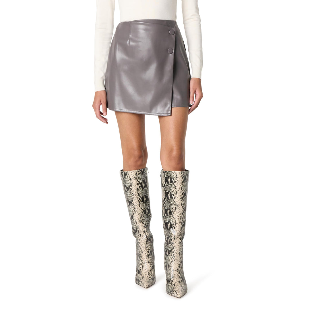 The Drop Damen Portia Mini-Wickelrock aus Veganem Leder Minirock XXL Tornado, Grau, XXL Tornado, Gra