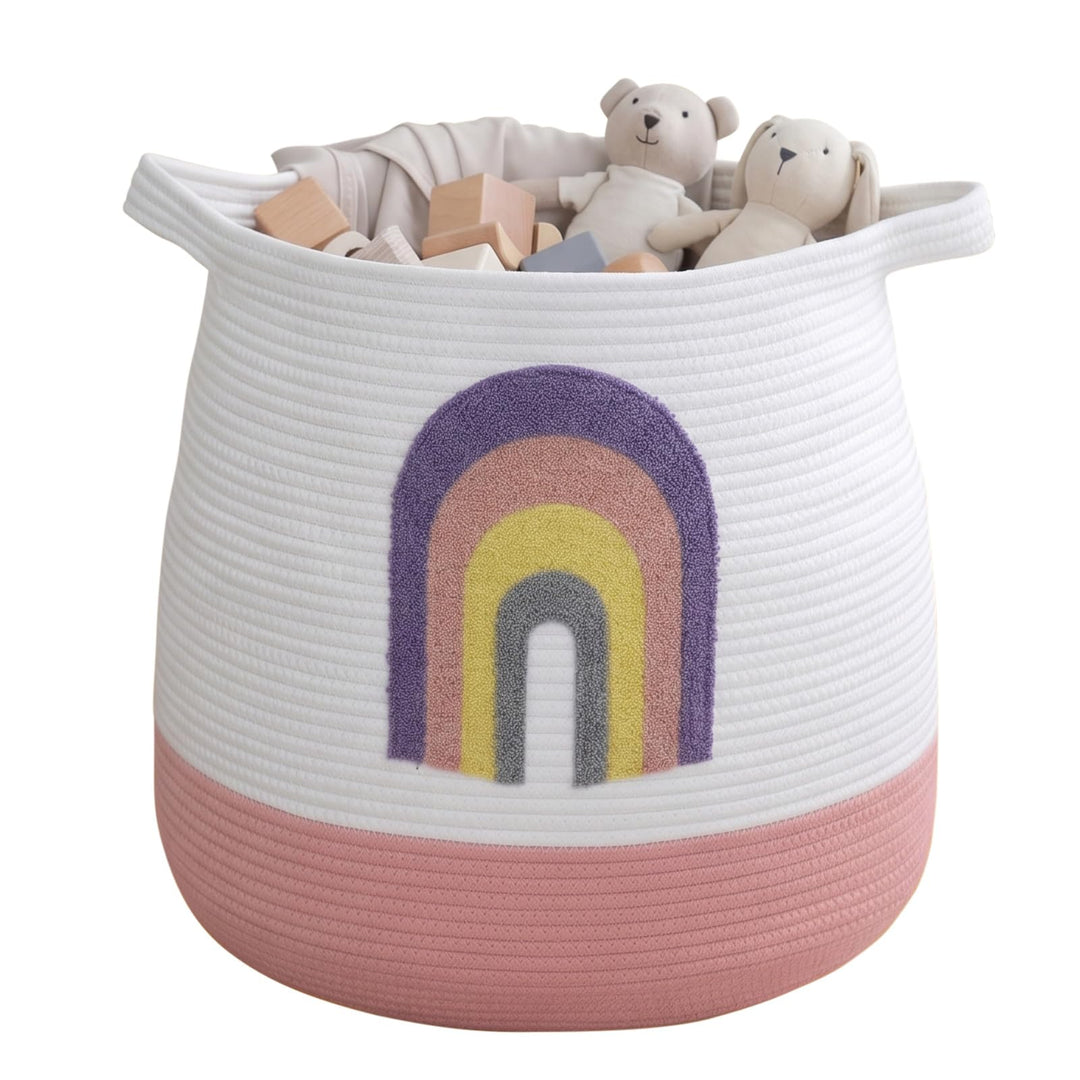 Grosser Aufbewahrungskorb Wickeltisch Korb Kinderzimmer, 39x43cm Regenbogen - als Spielzeug Aufbewah