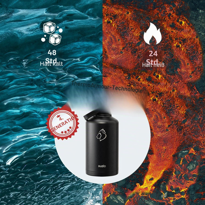 Buzio vakuumisolierte Edelstahl-Wasserflasche, 2 liter (hält kalt für 48 Stunden), BPA-frei, doppelw