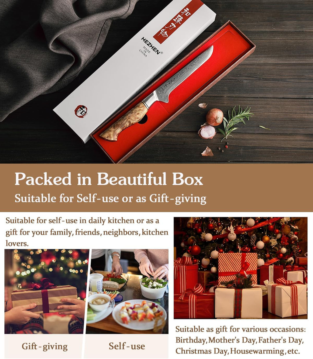 HEZHEN Ausbeinmesser,15.5cm-Filiermesser Profi Kochmesser mit scharfer Klinge Metzgermesser Ausbeine