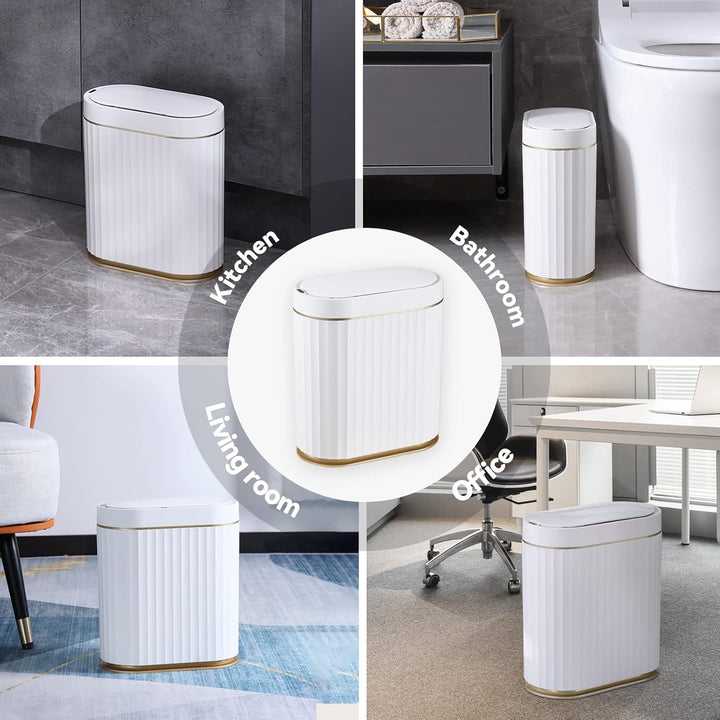 ELPHECO Badezimmer Mülleimer mit Deckel 8L Sensor Mülleimer, schmaler Kunststoff-Mülleimer, wasserdi