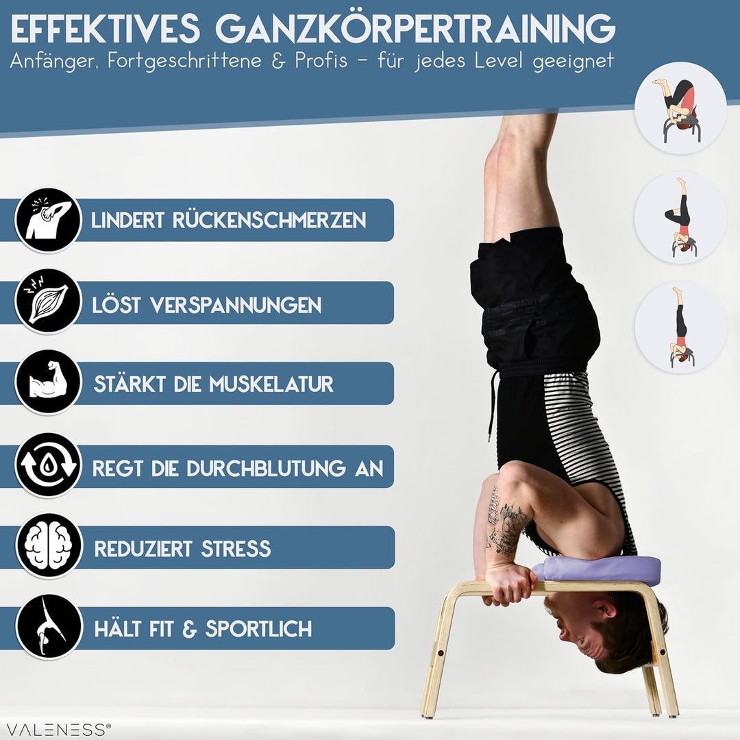 Yoga Kopfstandhocker - Hochwertiger Yoga Hocker inkl. Yogagurt, Yogablock & Übungsposter - Yoga Stuh
