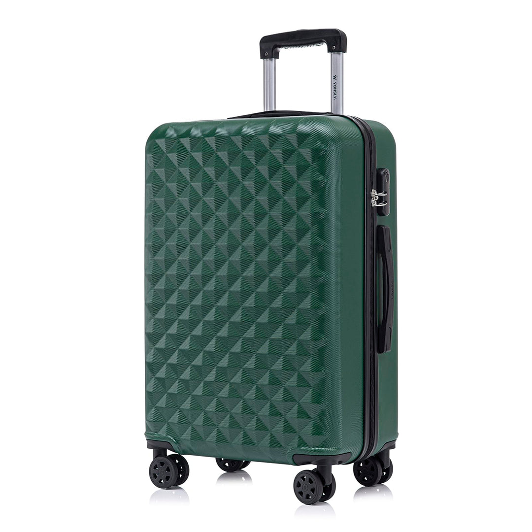 Koffer Suitcase L Dunkelgrün, Trolley Reisekoffer, Rollkoffer Handgepäck mit 4 Rollen 360°, Hartscha