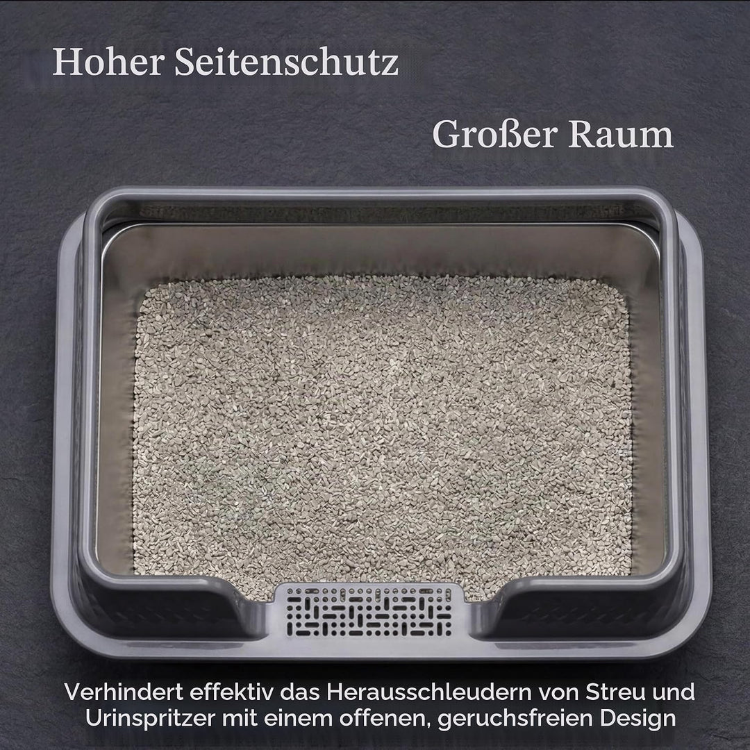 Suhaco Edelstahl Katzenklo mit Deckel Matte und Schaufel für katzentoilette Hohe Seiten XL Leicht Zu