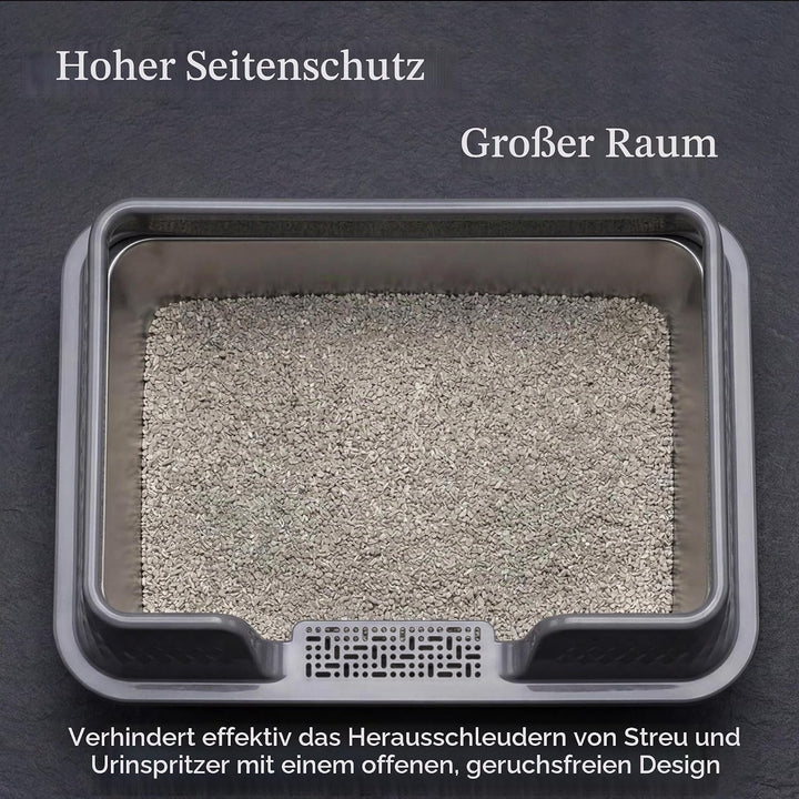 Suhaco Edelstahl Katzenklo mit Deckel Matte und Schaufel für katzentoilette Hohe Seiten XL Leicht Zu