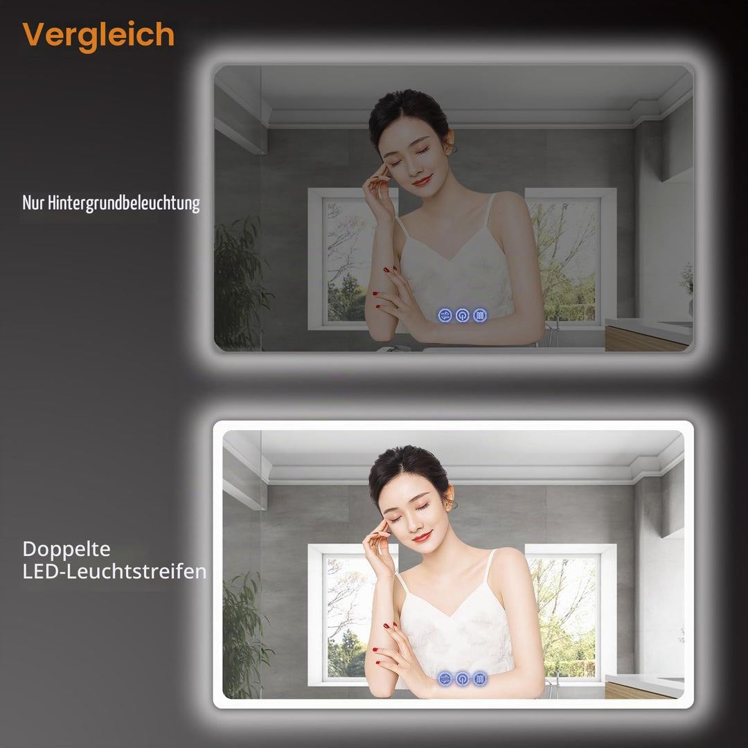 Badspiegel mit Beleuchtung 150x90cm, Badezimmerspiegel Wandspiegel und Touch-Schalter, IP65-Led-Spie