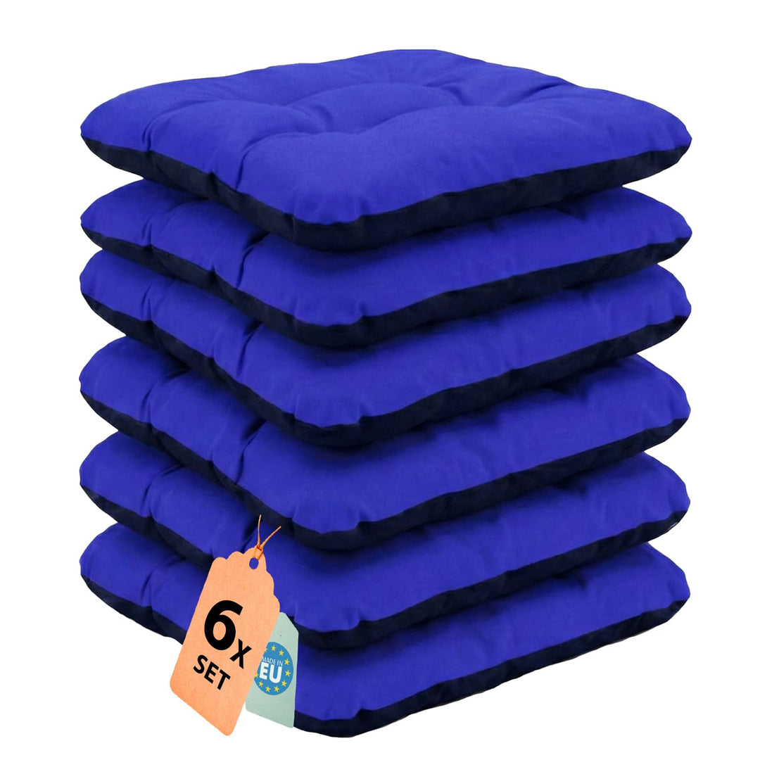 SuperKissen24. Stuhlkissen Sitzkissen für stühle - 6er Set 45x45 cm - Outdoor und Indoor - blau 6er
