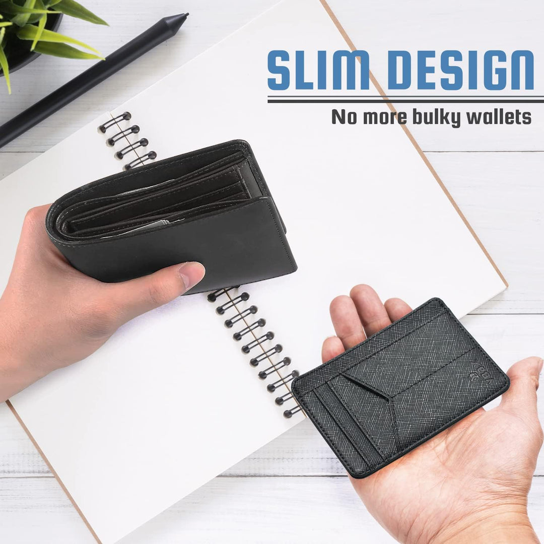 VBAX RFID Slim Wallet for Men Women, 8 Card Slot Leather Minimalist Front Pocket Credit Card Holders