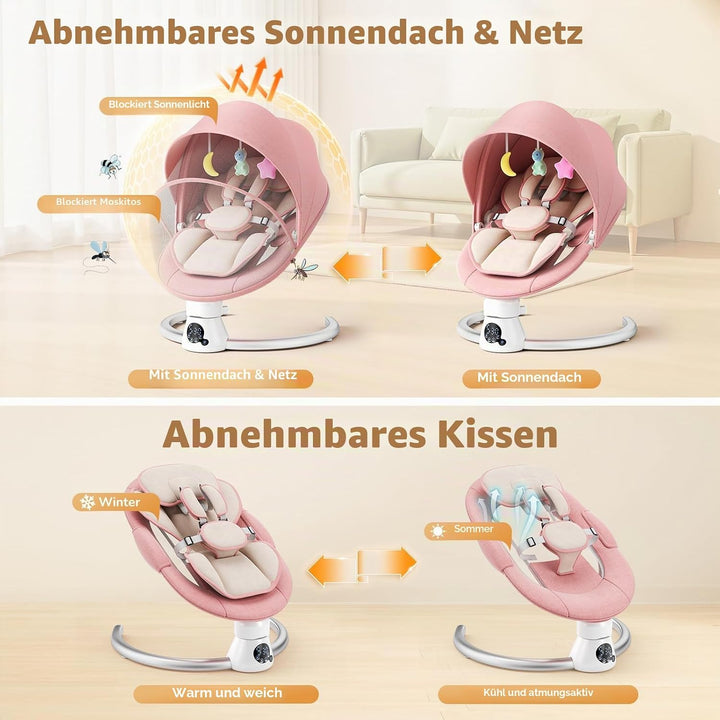 Elektrisch Babyschaukel, Elektrisch Babywippe Verstellbare Rückenlehne mit Abnehmbares Kissen, Steue